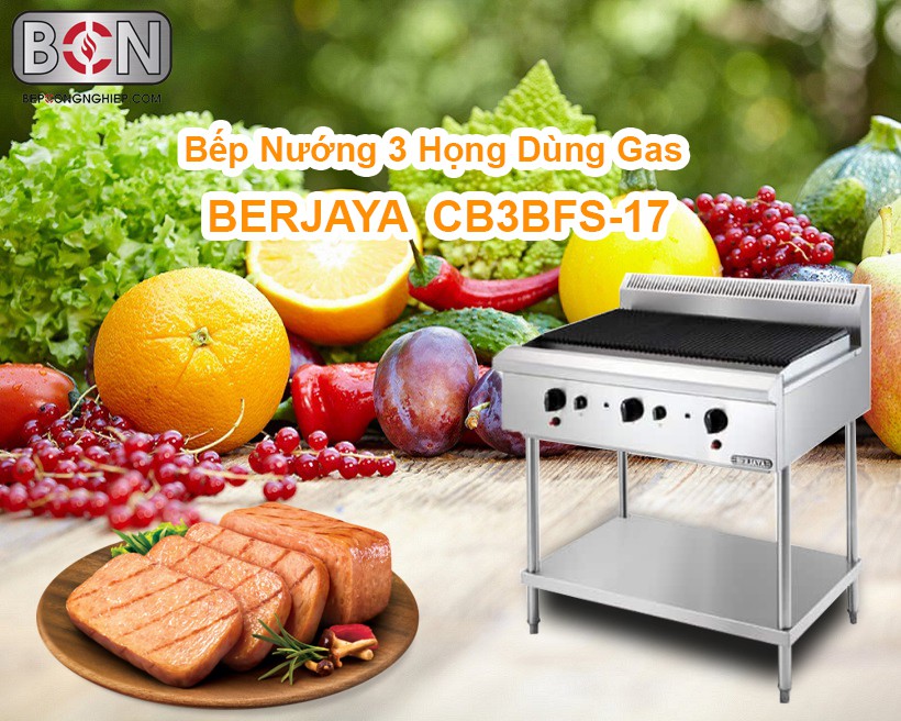 bếp nướng 3 họng dùng gas Berjaya Cb3bfs-17