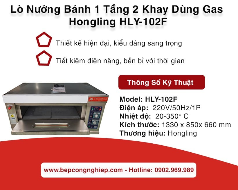 Lò nướng bánh 1 tầng 2 khay dùng gas Hongling Hly-102f new