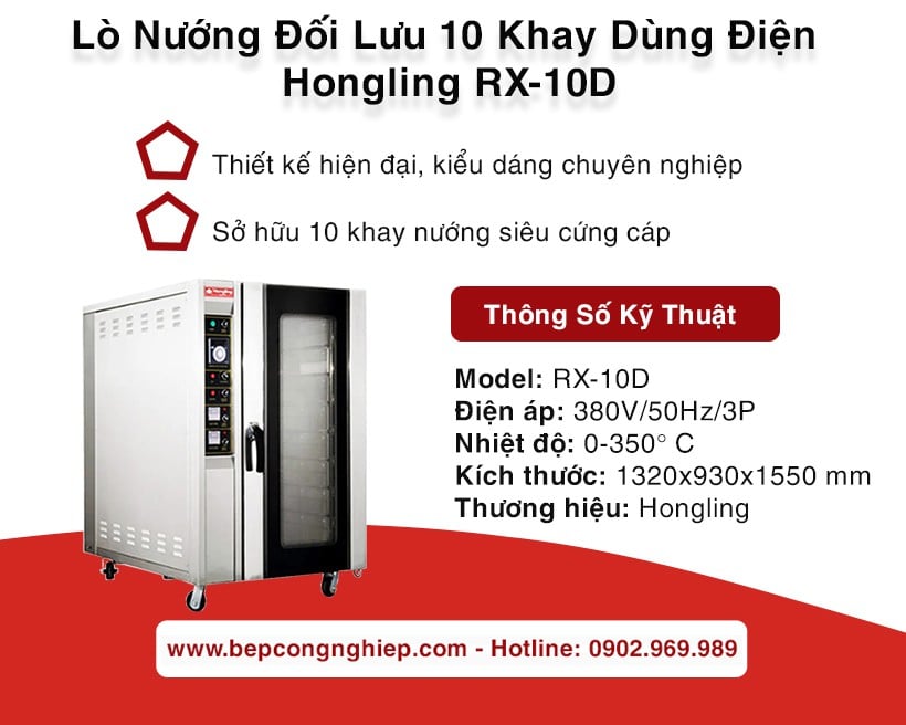 Lò nướng đối lưu 10 khay dùng điện Hongling Rx-10d New