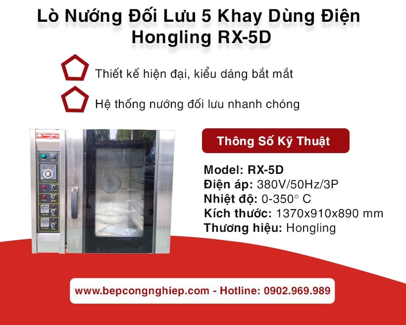Lò nướng đối lưu 5 khay dùng điện Hongling Rx-5d New