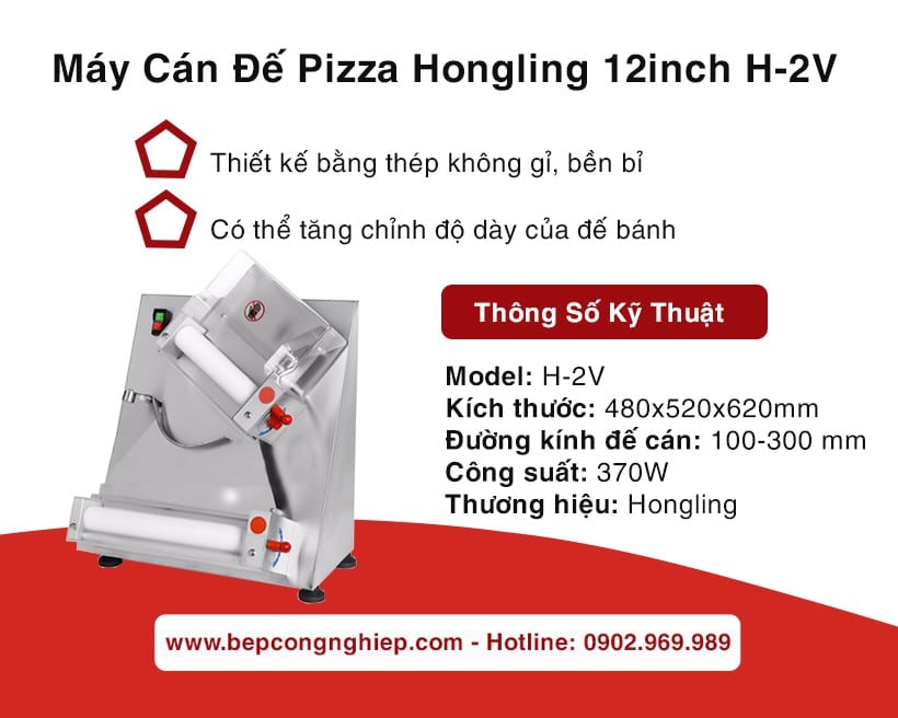 máy cán đế Pizza Hongling 12inch H-2v New